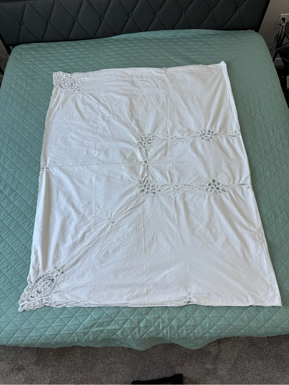 Vintage Cotton Lace Tablecloth Heirloom Cottagecore Farmhouse Large Ivory 63x97